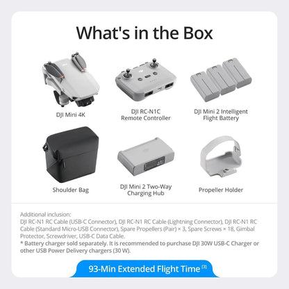 DJI Mini 4K, Drone with 4K UHD Camera for Adults, Under 249 g, 3-Axis Gimbal Stabilization, 10km Video Transmission, Auto Return, Wind Resistance, 1 Battery for 31-Min Max Flight Time, Intelligent Flight