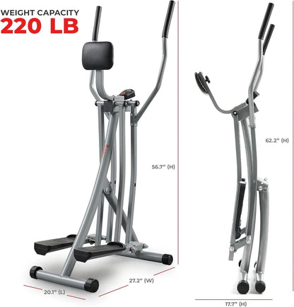 Sunny Health & Fitness Smart Air Walker Elliptical, Low-Impact 30-Inch Stride Home Glider Machine, Senior Cross Trainer for Indoor Cardio Exercise, Free SunnyFit App Bluetooth Connection- SF-E902SMART