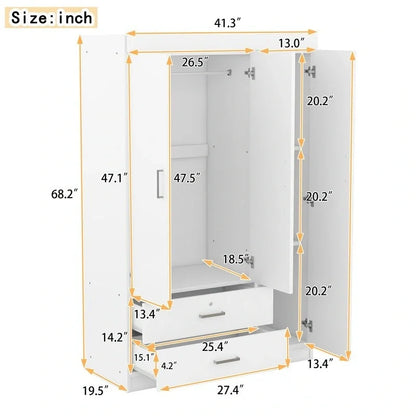 3-Door Mirror Wardrobe with Shelves and 2 Drawers