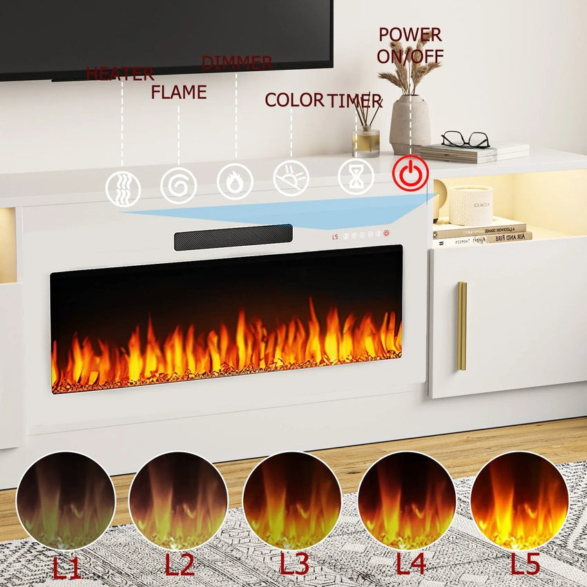 Bossin 70 Fireplace TV Stand with 36 Electric Fireplace, TV Stand for TVs Up to 80, 16 Colors LED Lights/Entertainment Center
