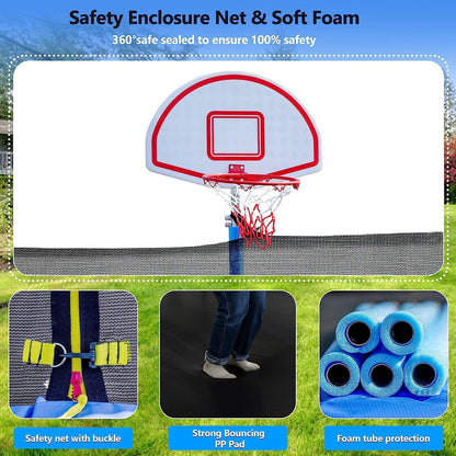 Upgraded 16Ft Trampoline with Basketball Hoop & Net