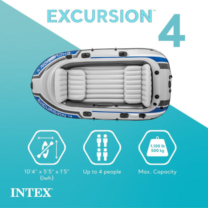 Excursion Inflatable Boat Series: Includes Deluxe 54in Boat Oars and High-Output Pump – SuperTough PVC – Adjustable Seats with Backrest – Fishing Rod Holders – Welded Oar Locks