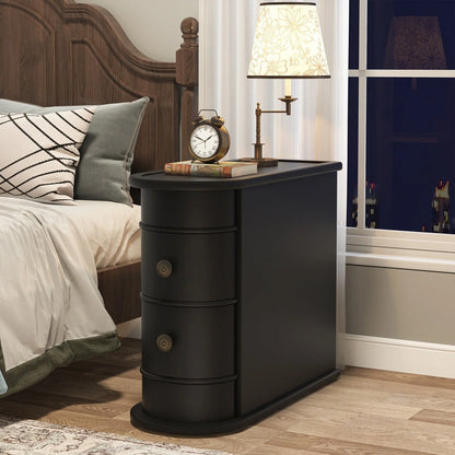 Solid Wood Chairside End Table, Two-Drawer Narrow Side Table Slim
