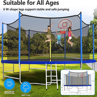 Upgraded 16Ft Trampoline with Basketball Hoop & Net