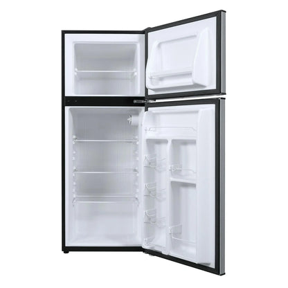Galanz 4.6. Cu ft Two Door Mini Refrigerator with Freezer, Stainless Steel