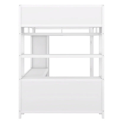 Off-White Metal Loft Bed with Desk and Wardrobe - Full Size