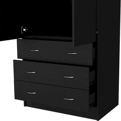 19 Modern Double-door Armoire with 3 Drawers and 1 Hanging Rod for Bedroom