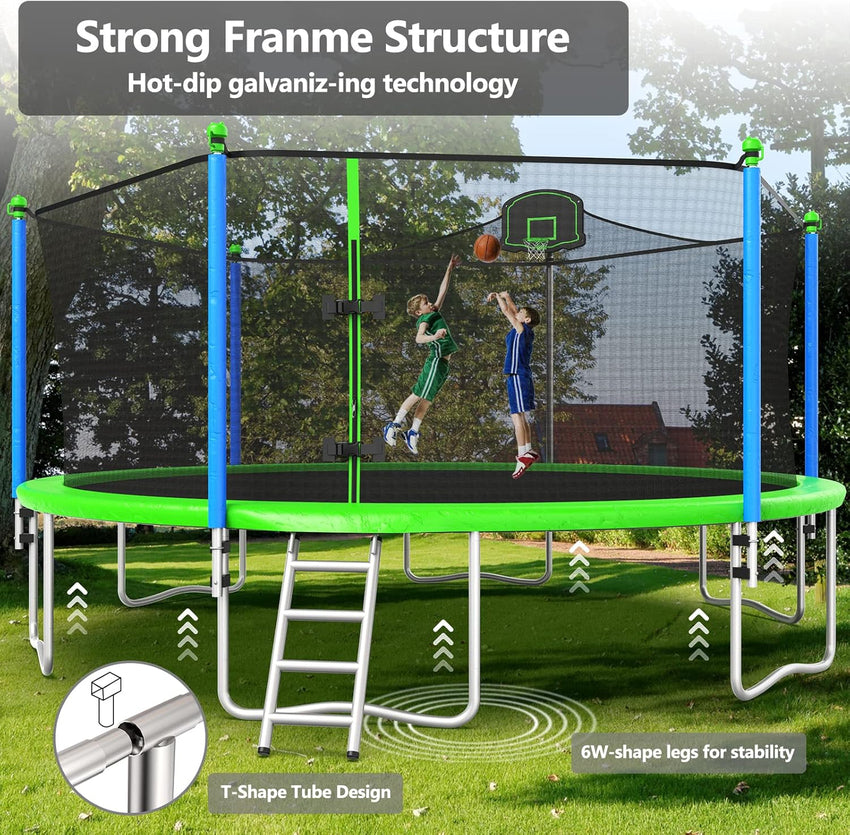 Upgraded 16Ft Trampoline with Basketball Hoop & Net