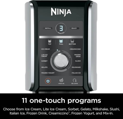 Ninja NC301 CREAMi Ice Cream Maker, for Gelato, Mix-ins, Milkshakes, Sorbet, Smoothie Bowls & More, 7 One-Touch Programs, with (2) Pint Containers & Lids, Compact Size, Perfect for Kids, Silver
