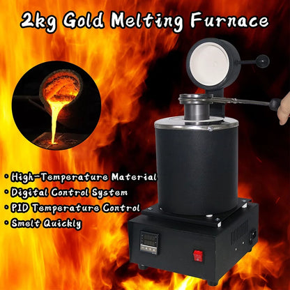 2025 2KG Gold Melting Furnace,1400W 2000F Digital Electric Melting Furnace with Graphite Crucible for Melt Scrap, Silver, Gold, Copper, Aluminum 110V Refining Casting