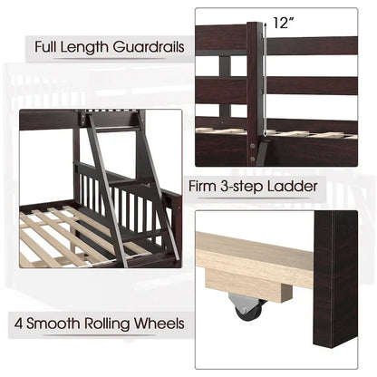 Gymax Twin Over Full Bunk Bed with Twin Trundle Convertible Platform