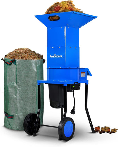 2025 Landworks Leaf Mulcher Shredder Electric Green and Waste Management Heavy Duty 120V AC 11" Inch Cutting Blade .5" Inch Cutting Capacity for Leaves, Grass, & Clippings