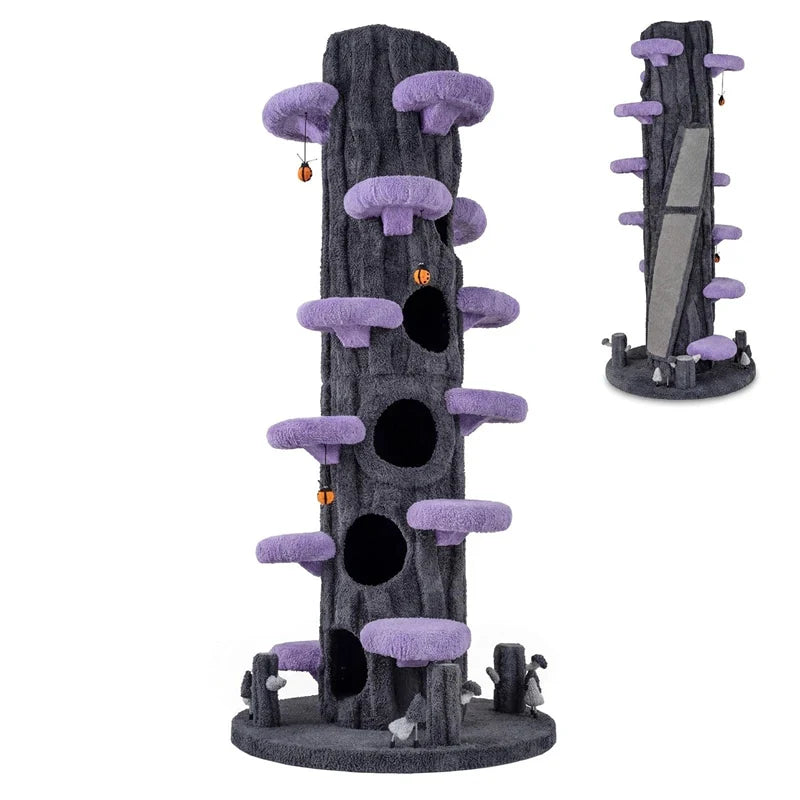 90.5" Tall Luxury Simulation Cat Tree, Modern Realistic Multi-Level Cat Tower w/ 5 Condos & Sisal Scratch Pad, Large Lifelike Indoor Cat Tree