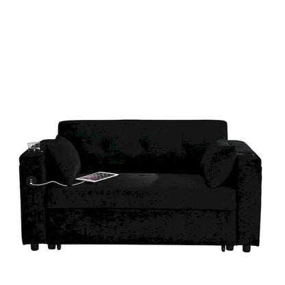 54 Pull-Out Sleeper Sofa Bed, 2 Seat Recliner Sofa Bed with Storage, Lumbar Pillow, USB Power Outlet