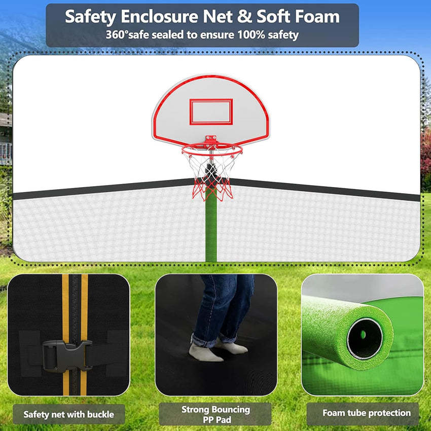 Upgraded 16Ft Trampoline with Basketball Hoop & Net