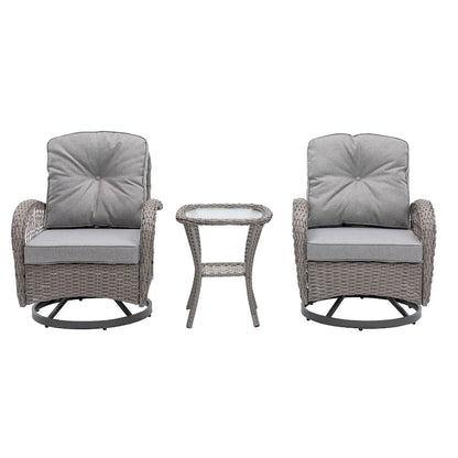 3 Pieces Outdoor Swivel Rocker Patio Chairs, 360 Degree Rocking Patio Conversation Set