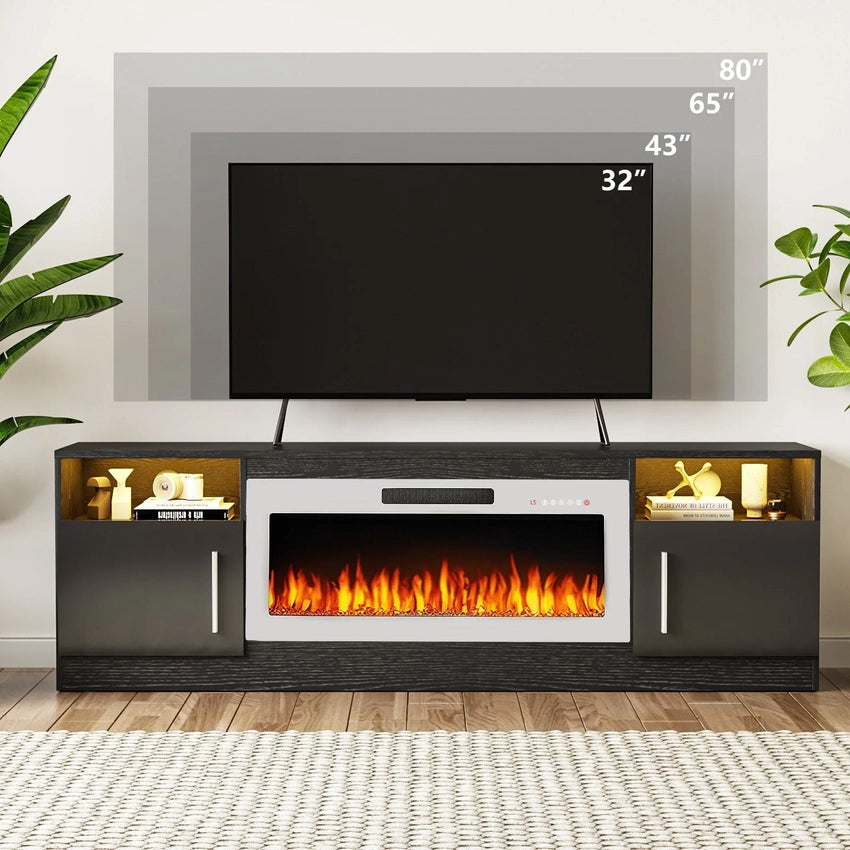 Bossin 70 Fireplace TV Stand with 36 Electric Fireplace, TV Stand for TVs Up to 80, 16 Colors LED Lights/Entertainment Center