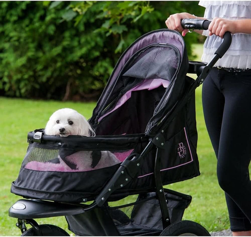 2025 No-Zip NV Pet Stroller for Cats/Dogs, Zipperless Entry, Easy One-Hand Fold, Gel-Filled Tires, Plush Pad + Weather Cover Included, 3 colors