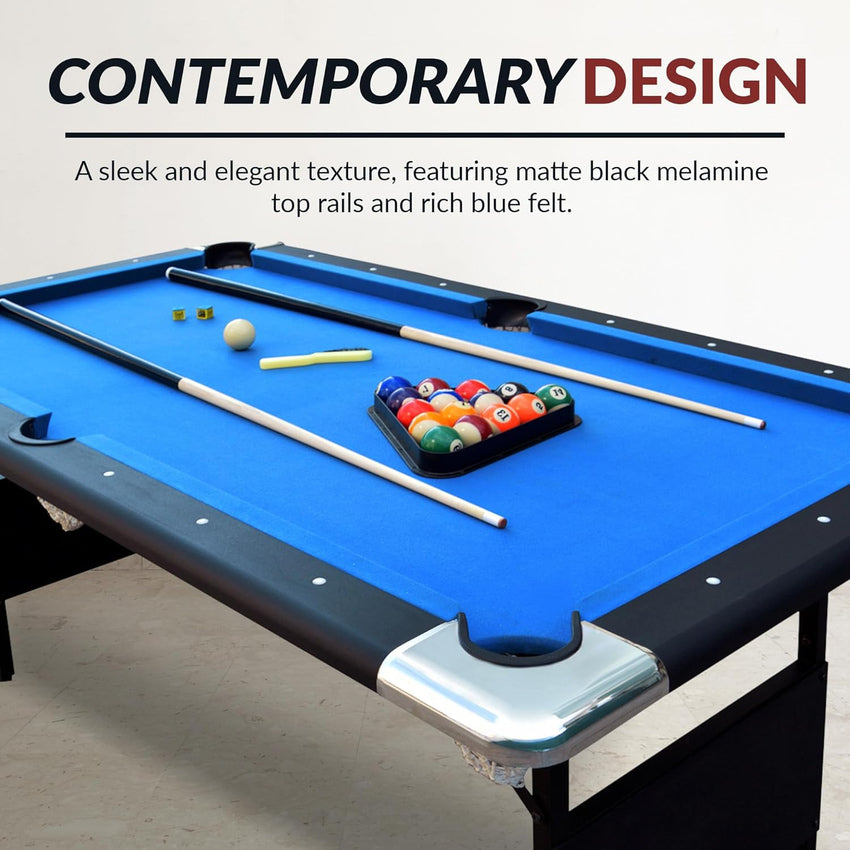 2025 Hathaway Fairmont 6 Ft Portable Pool Table, Adults Folding Billiards Tables for Game Room with Easy Foldable Storage, Includes Full Set of Billiard Balls, Cues, Chalk & Brush
