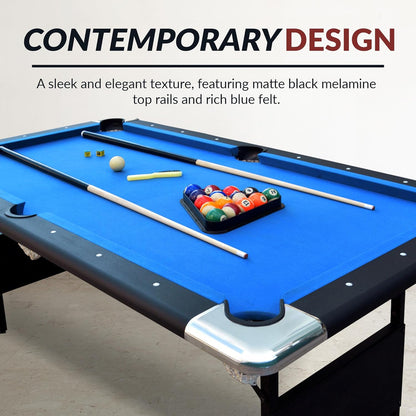 2025 Hathaway Fairmont 6 Ft Portable Pool Table, Adults Folding Billiards Tables for Game Room with Easy Foldable Storage, Includes Full Set of Billiard Balls, Cues, Chalk & Brush