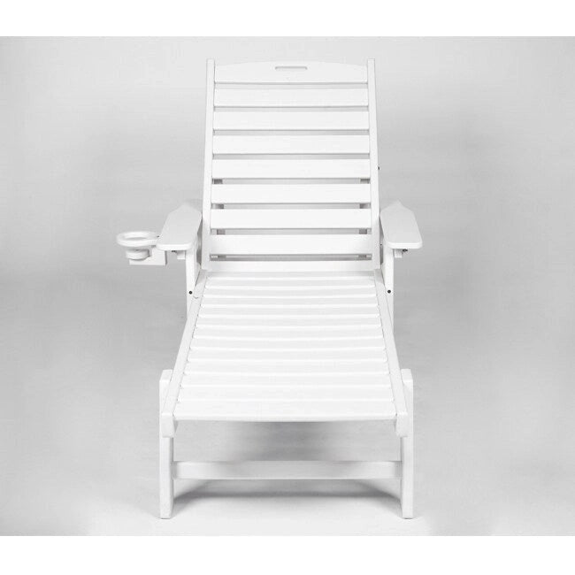 3-Piece Patio Set  2 Oversized Chaise Lounges (5-Position, Wheels, Cup Holder) + Side Table, All-Weather Wood Texture.