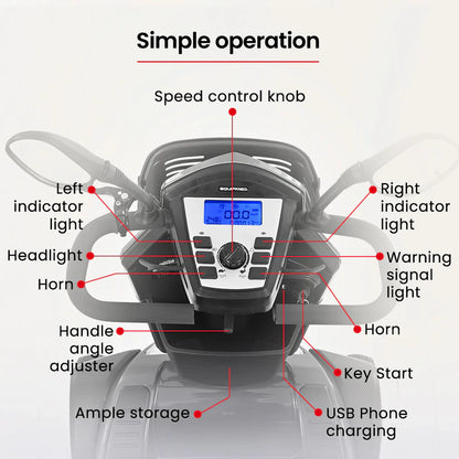 EQUIPMED Mobility Scooter, S-XXL comfortable size for all riders, 30km Max Range, 180kg capacity, Grey