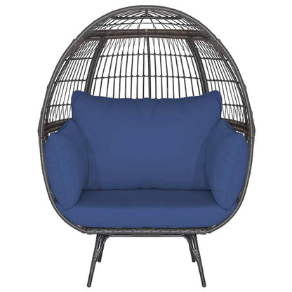 Oversized Wicker Egg Chair with 4 Cushions, Steel Frame Basket Chair Indoor Outdoor Patio Lounge Chair