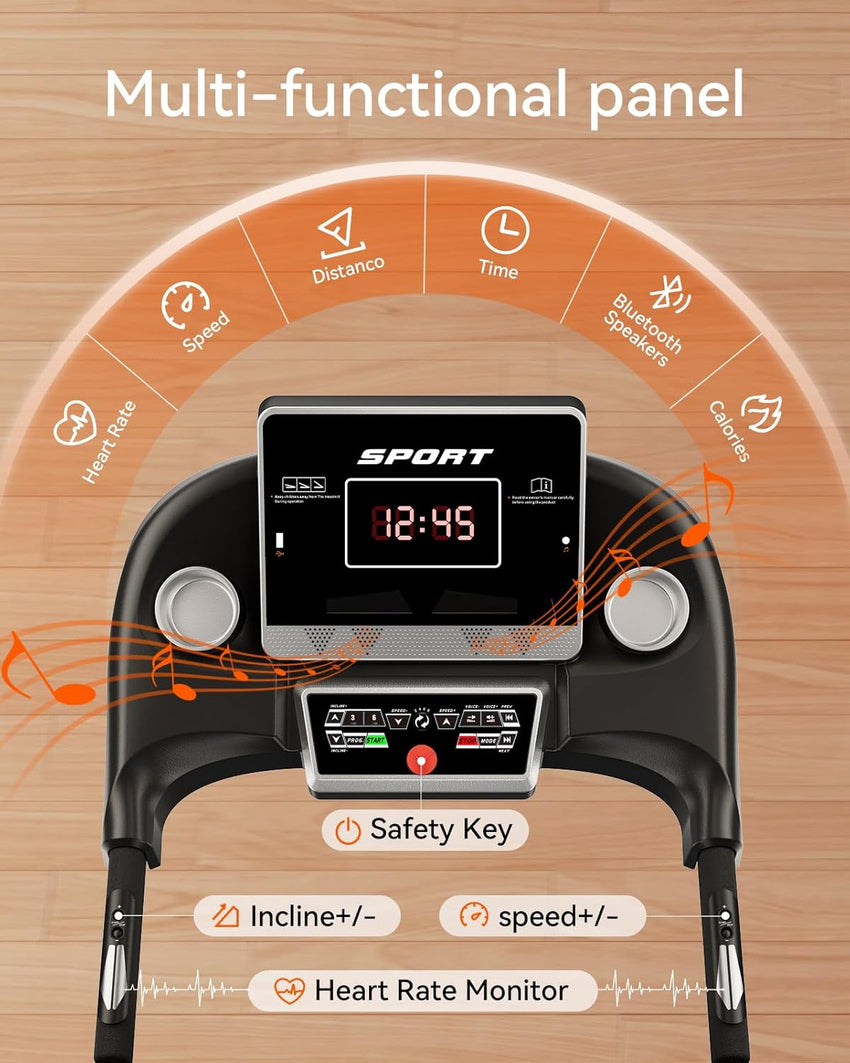Home Treadmill 3HP Folding with Auto Incline & Bluetooth
