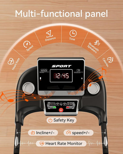 Home Treadmill 3HP Folding with Auto Incline & Bluetooth