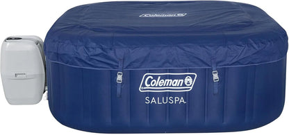 Coleman SaluSpa Atlantis AirJet 4 to 6 Person Inflatable Hot Tub Square Portable Outdoor Spa with 140 Soothing Jets with Cover, Blue