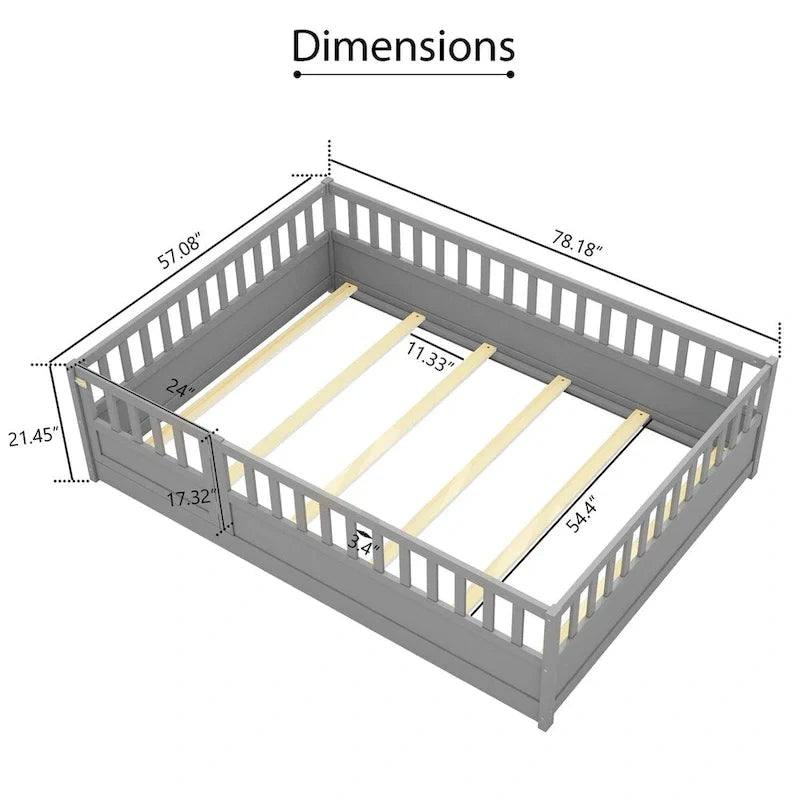 Montessori wooden children's floor bed with Support slat