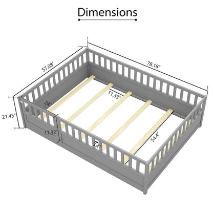 Montessori wooden children's floor bed with Support slat