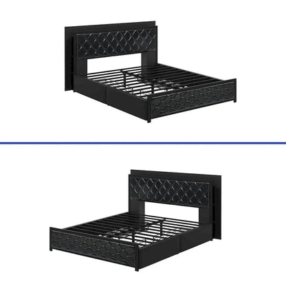 Moasis Queen Size PU Bed Frame LED Upholstered Platform Bed Frame