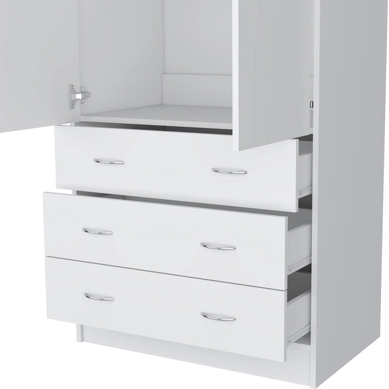 19 Modern Double-door Armoire with 3 Drawers and 1 Hanging Rod for Bedroom