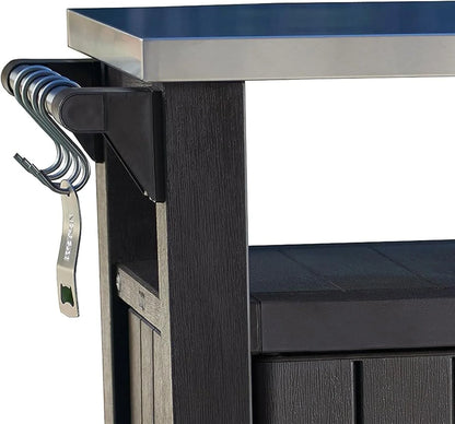 Keter Outdoor Rolling Table Cart for Food Prep, Storage, Bar & Grill, Dark Brown