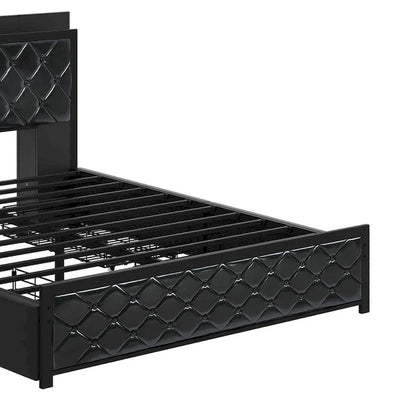 Moasis Queen Size PU Bed Frame LED Upholstered Platform Bed Frame