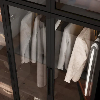 47.2 Wide Armoire LED Light All Glass Door Closet Cabinet Wardrobe
