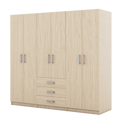 6-Doors Wooden Wardrobe Storage with 3 Big Drawers for Bedroom