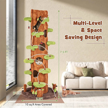 90.5" Tall Luxury Simulation Cat Tree, Modern Realistic Multi-Level Cat Tower w/ 5 Condos & Sisal Scratch Pad, Large Lifelike Indoor Cat Tree