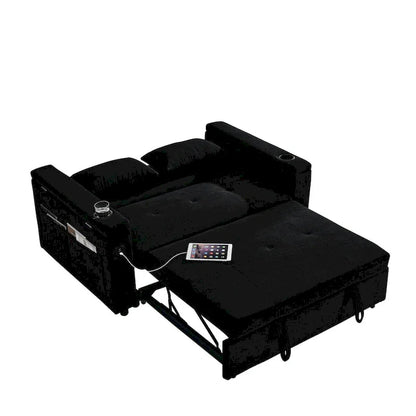 54 Pull-Out Sleeper Sofa Bed, 2 Seat Recliner Sofa Bed with Storage, Lumbar Pillow, USB Power Outlet