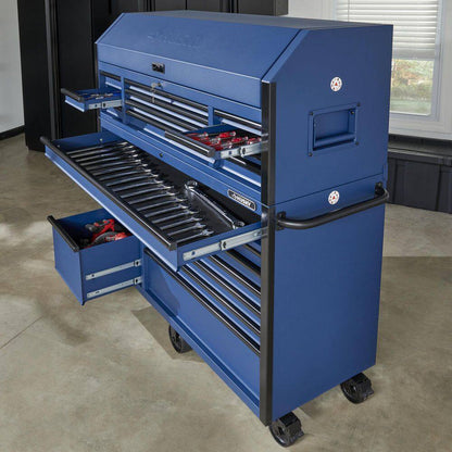 2025 56 in. W x 22 in. D Heavy Duty 23-Drawer Combination Rolling Tool Chest and Top Tool Cabinet Set in Matte Blue