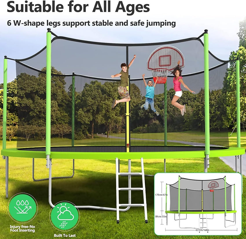 Upgraded 16Ft Trampoline with Basketball Hoop & Net
