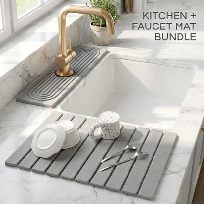 Vtlan™ InstaDry Diatomite Faucet Stone Mat - Ultra-Absorbent 2-Piece Sink Drying Pad