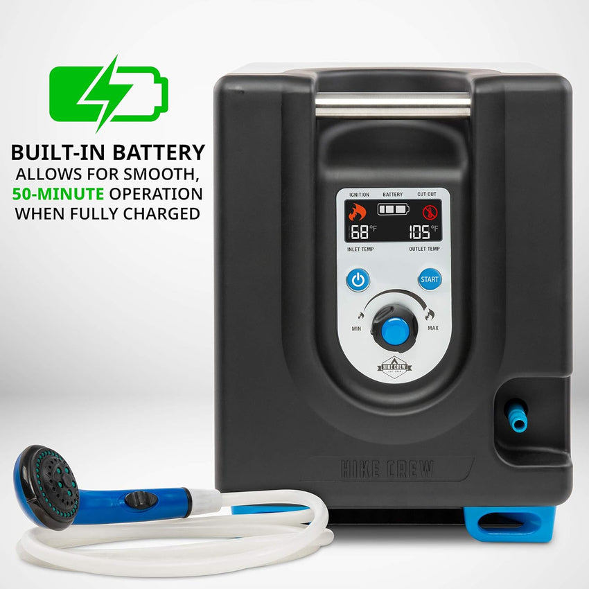 2025 Portable Propane Water Heater & Shower Pump w/Built-in Battery | Compact Outdoor Cleaning & Showering System w/LCD, Safety Shutoff & Carry Case, Instant Hot Water for Camping & Hiking