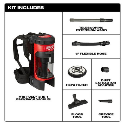 0885-20-48-11-1850 M18 FUEL 1 Gal. 18-Volt Lithium-Ion Brushless Cordless 3-in-1 Backpack Vacuum W/ 5.0Ah Battery
