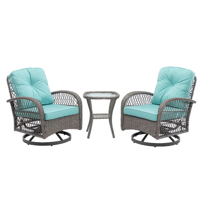3 Pieces Outdoor Swivel Rocker Patio Chairs, 360 Degree Rocking Patio Conversation Set