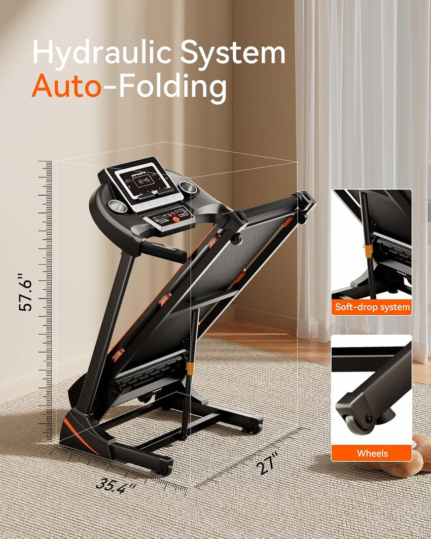 Home Treadmill 3HP Folding with Auto Incline & Bluetooth