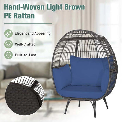 Oversized Wicker Egg Chair with 4 Cushions, Steel Frame Basket Chair Indoor Outdoor Patio Lounge Chair
