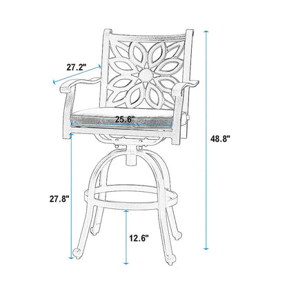 MAISON ARTS 3-Piece Cast Aluminum Patio Bar Stool Set of 1 Bar Table & 2 Swivel High Bar Stools