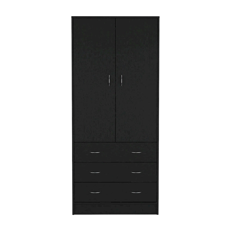 19 Modern Double-door Armoire with 3 Drawers and 1 Hanging Rod for Bedroom